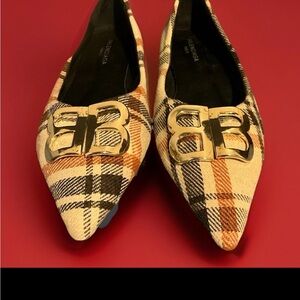 Balenciaga Checkered Flats with Gold Accent